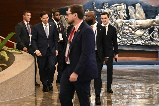US Secretary of State Marco Rubio (L) leaves after the Association of Southeast Asian Nations (ASEAN) Foreign Ministers' Meeting in Pasay, Metro Manila on July 22, 2026. (Photo by Brendan SMIALOWSKI / POOL / AFP)