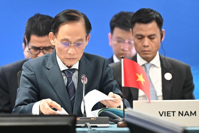 Vietnam's Foreign Minister Le Hoai Trung speaks during the 17th Mekong-Japan Foreign Ministers' meeting on the sidelines of the 59th Association of Southeast Asian Nations (ASEAN) Foreign Ministers' Meeting in Pasay, Metro Manila on July 22, 2026. (Photo by Ted ALJIBE / POOL / AFP)
