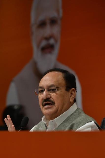 India's Health Minister Jagat Prakash Nadda addresses a press conference at the Bharatiya Janata Party (BJP) headquarters in New Delhi on July 22, 2026 amid the ongoing protest by Cockroach Janta Party (CJP) demanding Education Minister Dharmendra Pradhan's resignation over alleged NEET exam irregularities. Crowds of supporters of India's online "cockroach" movement grew on July 22 at a New Delhi protest site, while their demands for accountability and reform following examination scandals echoed in rallies across the country. (Photo by AFP)