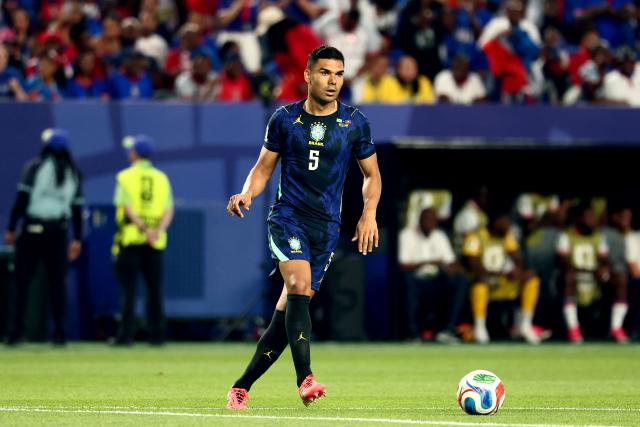 (FILES) Brazil's midfielder #05 Casemiro controls the ball during the 2026 World Cup Group C football match between Brazil and Haiti at the Philadelphia Stadium in Philadelphia on June 19, 2026. Inter Miami announced on July 22, 2026 the signing of Brazil star Casemiro but Major League Soccer immediately said it was investigating allegations of tampering by the club over the deal. (Photo by CHARLY TRIBALLEAU / AFP)