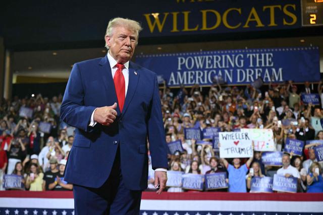 US President Donald Trump arrives to speak at Wheeler High School in Marietta, Georgia, on July 22, 2026. (Photo by SAUL LOEB / AFP)