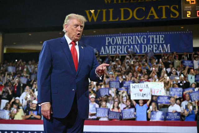 US President Donald Trump arrives to speak at Wheeler High School in Marietta, Georgia, on July 22, 2026. (Photo by SAUL LOEB / AFP)