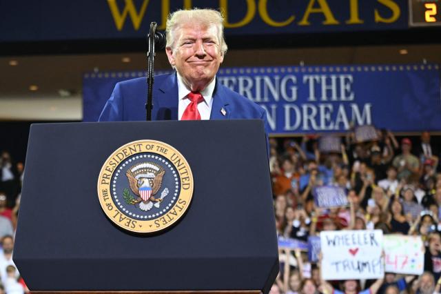 US President Donald Trump speaks at Wheeler High School, in Marietta, Georgia, on July 22, 2026. (Photo by SAUL LOEB / AFP)