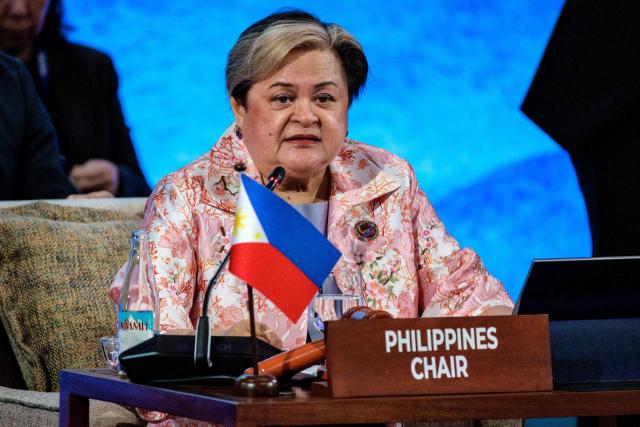 Philippines Foreign Secretary Theresa Lazaro speaks as she hosts the 33rd ASEAN Regional Forum (ARF), part of the Association of Southeast Asian Nations (ASEAN) Foreign Ministers Meeting in Pasay, Metro Manila on July 23, 2026. (Photo by Ezra Acayan / POOL / AFP)