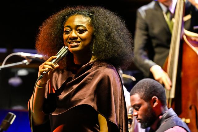 US singer Samara Joy performs on stage during the 61st Jazzaldia music festival in the Spanish Basque city of San Sebastian on July 23, 2026. (Photo by ANDER GILLENEA / AFP)