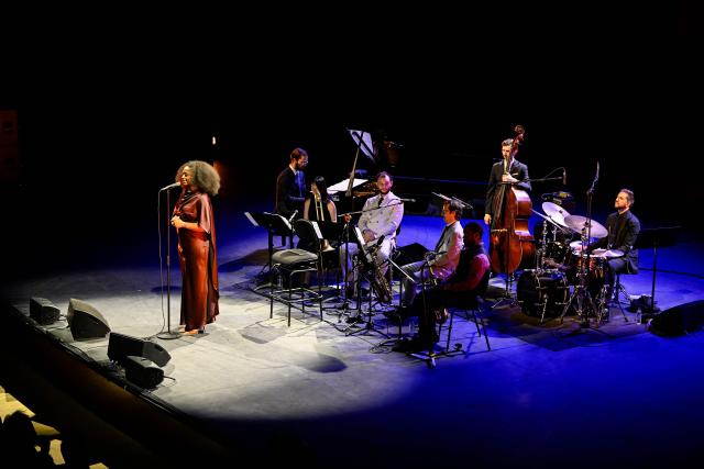 US singer Samara Joy performs on stage during the 61st Jazzaldia music festival in the Spanish Basque city of San Sebastian on July 23, 2026. (Photo by ANDER GILLENEA / AFP)