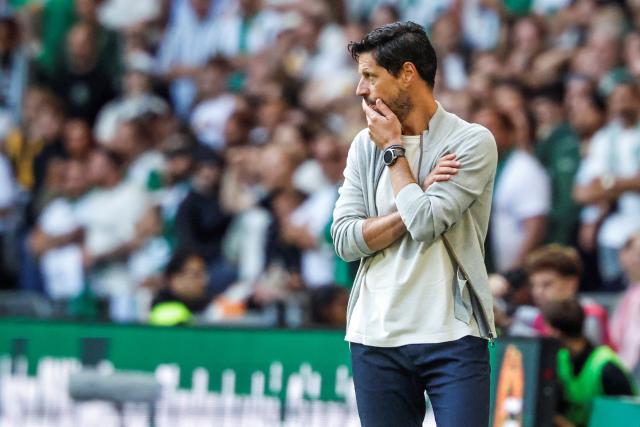 Anderlecht's Portuguese head coach Vitor Bruno looks on during the UEFA Europa League second qualifying round, first leg football match between Hammarby IF and RSC Anderlecht at Stockholm Arena in Stockholm, Sweden, on July 23, 2026. (Photo by Stefan JERREVANG / TT News Agency / AFP) / Sweden OUT