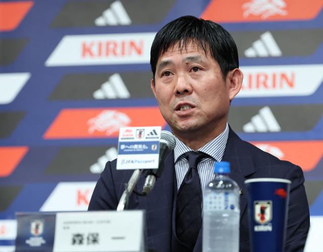 Japan's National team football manager, Hajime Moriyasu, speaks to the media at a press conference in Tokyo on July 24, 2026, after agreeing to coach Japan at the next Asian Cup. Japanese media said Moriyasu's contract would expire after the Asian Cup, which takes place in Saudi Arabia from January 7 to February 5. He will step down regardless of Japan's performance at the tournament and be succeeded by current Under-23 boss Go Oiwa, reports said, citing the Japan Football Association. (Photo by JIJI Press / AFP) / Japan OUT