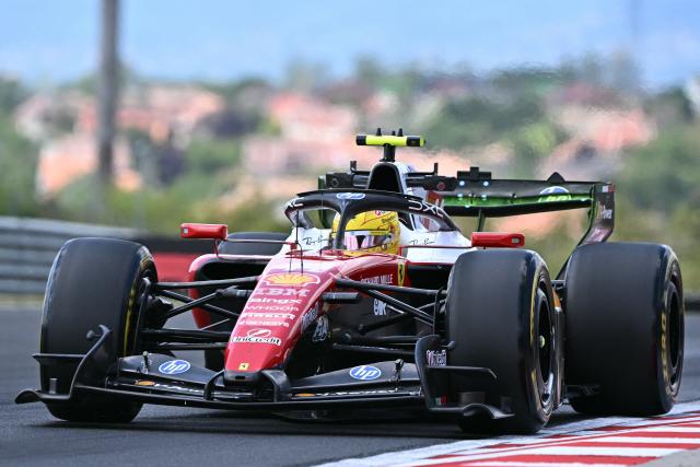 Ferrari's British driver Lewis Hamilton drives during the first practice session at the Hungaroring racetrack in Mogyorod near Budapest, Hungary, on July 24, 2026 ahead of the Formula One Hungarian Grand Prix. (Photo by Attila KISBENEDEK / AFP)