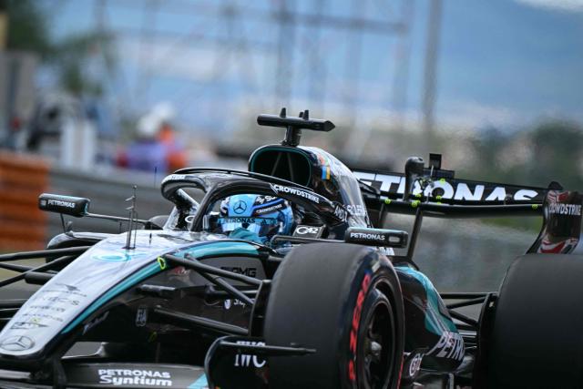 Mercedes' British driver George Russell drives during the first practice session at the Hungaroring racetrack in Mogyorod near Budapest, Hungary, on July 24, 2026 ahead of the Formula One Hungarian Grand Prix. (Photo by Attila KISBENEDEK / AFP)