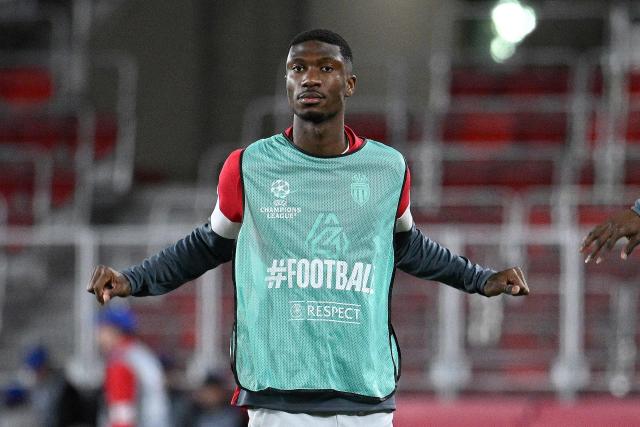 (FILES) Monaco's French midfielder #23 Aladji Bamba warm-ups before the start of the UEFA Champions League knockout round play-off first leg football match between AS Monaco and Paris Saint-Germain at Stade Louis II in the Principality of Monaco on February 17, 2026. Monaco's French midfielder Aladji Bamba has signed a five-year deal with Premier League club Newcastle, both teams confirmed on July 24, 2026. (Photo by FREDERIC DIDES / AFP)