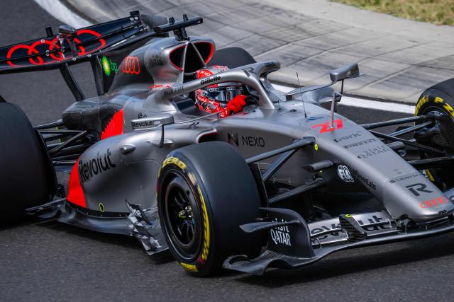 Audi's German driver Nico Hulkenberg drives during the first practice session at the Hungaroring racetrack in Mogyorod near Budapest, Hungary, on July 24, 2026 ahead of the Formula One Hungarian Grand Prix. (Photo by Andrej ISAKOVIC / AFP)