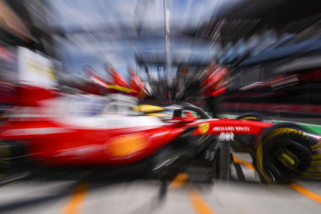 Ferrari's British driver Lewis Hamilton leaves the pits during the second practice session at the Hungaroring racetrack in Mogyorod near Budapest, Hungary, on July 24, 2026 ahead of the Formula One Hungarian Grand Prix. (Photo by Attila KISBENEDEK / AFP)