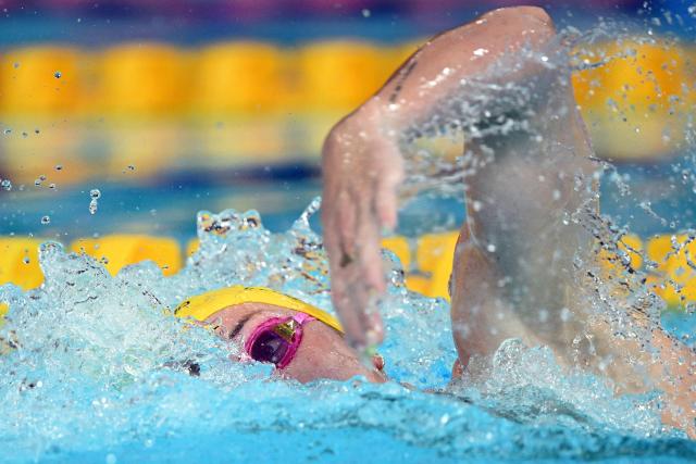 Australia's Lani Pallister competes in the women's 400m Freestyle final during the swimming event at the Tollcross International Swimming Centre in Glasgow, on day one of the Commonwealth Games in Glasgow, Scotland, on July 24, 2026. (Photo by Oli SCARFF / AFP)