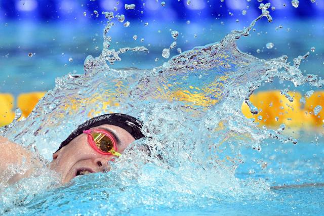 New Zealand's Erika Fairweather competes in the women's 400m Freestyle final during the swimming event at the Tollcross International Swimming Centre in Glasgow, on day one of the Commonwealth Games in Glasgow, Scotland, on July 24, 2026. (Photo by Oli SCARFF / AFP)