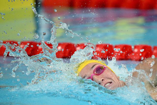 Australia's Lani Pallister competes in the women's 400m Freestyle final during the swimming event at the Tollcross International Swimming Centre in Glasgow, on day one of the Commonwealth Games in Glasgow, Scotland, on July 24, 2026. (Photo by Oli SCARFF / AFP)