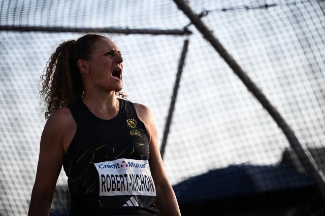 French athlete Melina Robert-Michon reacts as she competes in the women discus throw event at the 2026 French Athletics Championships at the municipal stadium in Albi, southwestern France, on July 24, 2026 (Photo by Matthieu RONDEL / AFP)
