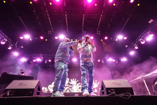 US Busta Rhymes (R) performs on stage during the 78th edition of the Nice Jazz Festival in Nice, south-eastern France on July 24, 2026. (Photo by Valery HACHE / AFP)