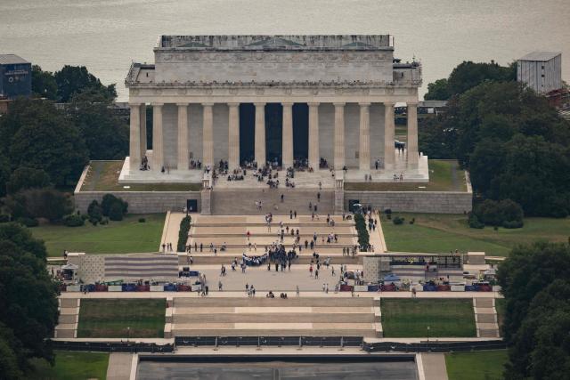 The Lincoln Memorial is seen from the observation deck of the Washington Monument in Washington, DC on July 24, 2026. (Photo by Kent Nishimura / AFP)