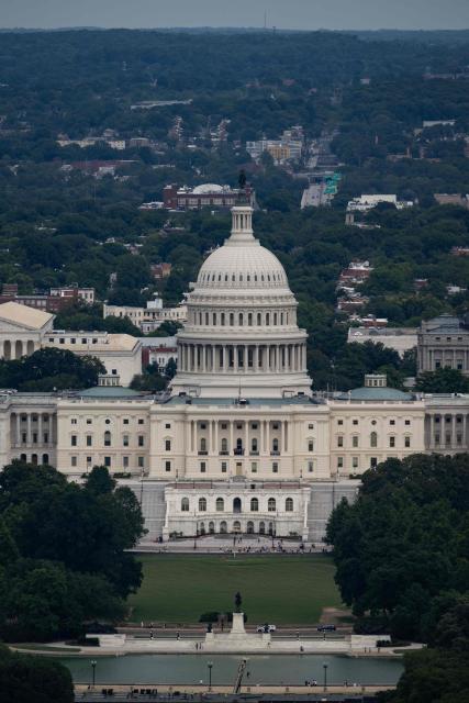 The US Capitol building is seen from the observation deck of the Washington Monument in Washington, DC on July 24, 2026. (Photo by Kent Nishimura / AFP)