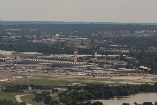 Ronald Reagan National Airport is seen from the observation deck of the Washington Monument in Washington, DC on July 24, 2026. (Photo by Kent Nishimura / AFP)
