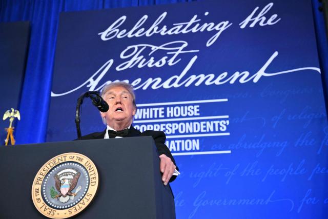 US President Donald Trump speaks during the 2026 White House Correspondents' Association (WHCA) Dinner at the Waldorf Astoria in Washington, DC, on July 24, 2026. The 2026 WHCA Dinner was originally scheduled for April 25 at the Washington Hilton, but was rescheduled and relocated after an alleged gunman breached security. (Photo by Mandel NGAN / AFP)