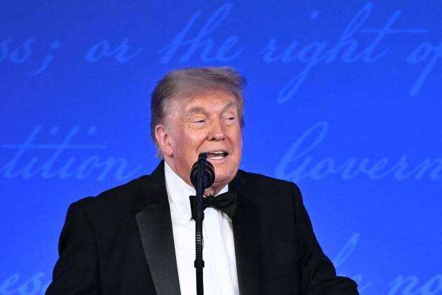 US President Donald Trump speaks during the 2026 White House Correspondents' Association (WHCA) Dinner at the Waldorf Astoria in Washington, DC, on July 24, 2026. The 2026 WHCA Dinner was originally scheduled for April 25 at the Washington Hilton, but was rescheduled and relocated after an alleged gunman breached security. (Photo by Mandel NGAN / AFP)