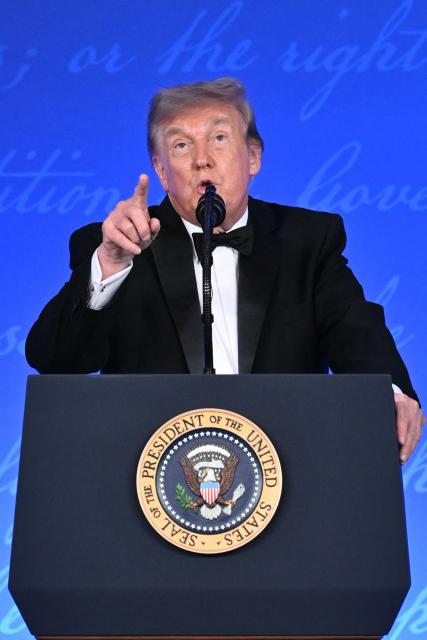 US President Donald Trump speaks during the 2026 White House Correspondents' Association (WHCA) Dinner at the Waldorf Astoria in Washington, DC, on July 24, 2026. The 2026 WHCA Dinner was originally scheduled for April 25 at the Washington Hilton, but was rescheduled and relocated after an alleged gunman breached security. (Photo by Mandel NGAN / AFP)