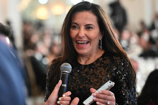 Dina Powell speaks to a reporter during the 2026 White House Correspondents' Association (WHCA) Dinner at the Waldorf Astoria in Washington, DC, on July 24, 2026. The 2026 WHCA Dinner was originally scheduled for April 25 at the Washington Hilton, but was rescheduled and relocated after an alleged gunman breached security. (Photo by Mandel NGAN / AFP)