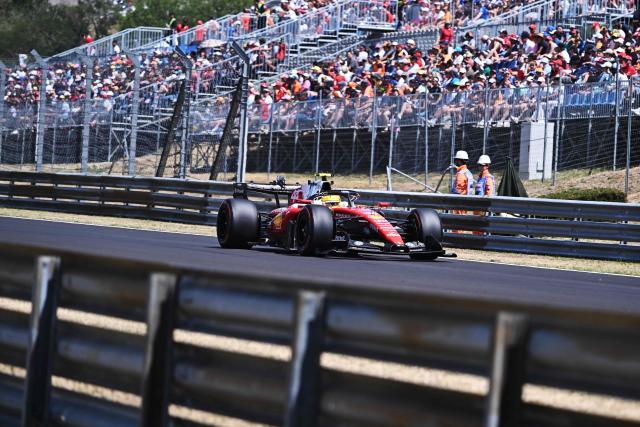 Ferrari's British driver Lewis Hamilton drives during the third practice session at the Hungaroring racetrack in Mogyorod near Budapest, Hungary, on July 25, 2026 ahead of the Formula One Hungarian Grand Prix. (Photo by Attila KISBENEDEK / AFP)