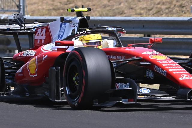 Ferrari's British driver Lewis Hamilton drives during the third practice session at the Hungaroring racetrack in Mogyorod near Budapest, Hungary, on July 25, 2026 ahead of the Formula One Hungarian Grand Prix. (Photo by Attila KISBENEDEK / AFP)
