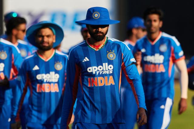 India captain Shreyas Iyer leads his team off the field after their victory during the second Twenty20 international cricket match between Zimbabwe and India at Harare Sports Club in Harare, on July 25, 2026. (Photo by Jekesai NJIKIZANA / AFP)