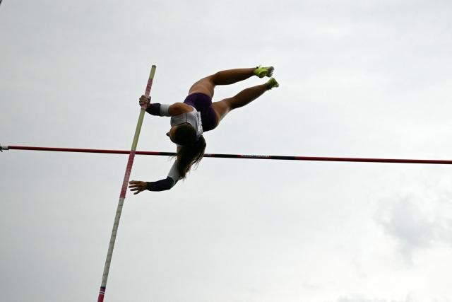 French athlete Berenice Petit competes in the women's pole vault final at the 2026 French Athletics Championships at the municipal stadium in Albi, southwestern France, on July 25, 2026. (Photo by Matthieu RONDEL / AFP)