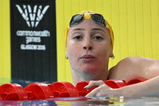 Australia's Mollie O'Callaghan reacts after winning the Women's 200m Freestyle Final during the swimming event at the Tollcross International Swimming Centre in Glasgow, on day two of the Commonwealth Games in Glasgow, Scotland, on July 25, 2026. (Photo by Oli SCARFF / AFP)