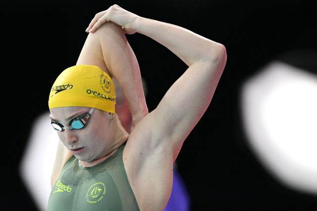 Australia's Mollie O'Callaghan prepares to compete in the Women's 200m Freestyle Final during the swimming event at the Tollcross International Swimming Centre in Glasgow, on day two of the Commonwealth Games in Glasgow, Scotland, on July 25, 2026. (Photo by Oli SCARFF / AFP)