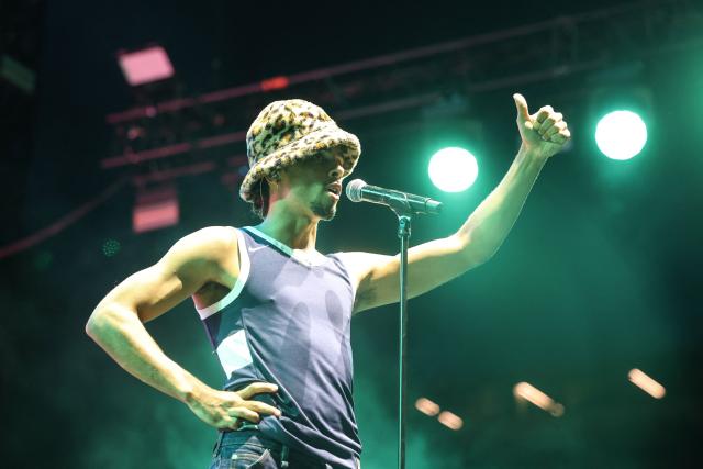 US singer Gabriel Jacoby performs on stage during the 78th edition of the Nice Jazz Festival in Nice, south-eastern France on July 25, 2026. (Photo by Valery HACHE / AFP)