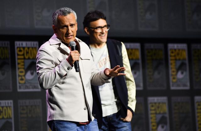 US directors Joseph Russo and Anthony Russo (R) attend the Marvel panel during Comic-Con International in San Diego, California, on July 25, 2026. (Photo by Chris DELMAS / AFP)