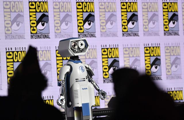H.E.R.B.I.E. the robot from “The Fantastic Four” attends the Marvel panel during Comic-Con International in San Diego, California, on July 25, 2026. (Photo by Chris DELMAS / AFP)