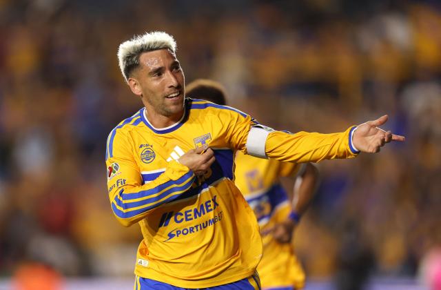Tigres' Uruguayan midfielder #08 Fernando Gorriaran celebrates after scoring the opening goal during the Liga MX Apertura football match between Tigres and San Luis at the Universitario stadium in San Nicolas de los Garza, state of Nuevo Leon, Mexico on July 25, 2026. (Photo by Julio Cesar AGUILAR / AFP)