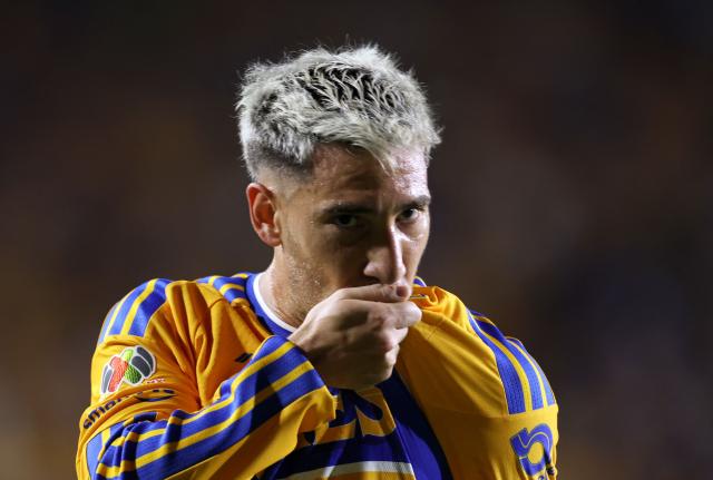Tigres' Uruguayan midfielder #08 Fernando Gorriaran celebrates after scoring the opening goal during the Liga MX Apertura football match between Tigres and San Luis at the Universitario stadium in San Nicolas de los Garza, state of Nuevo Leon, Mexico on July 25, 2026. (Photo by Julio Cesar AGUILAR / AFP)