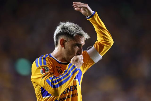 Tigres' Uruguayan midfielder #08 Fernando Gorriaran celebrates after scoring the opening goal during the Liga MX Apertura football match between Tigres and San Luis at the Universitario stadium in San Nicolas de los Garza, state of Nuevo Leon, Mexico on July 25, 2026. (Photo by Julio Cesar AGUILAR / AFP)