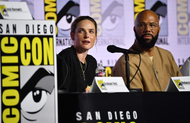 Swedish actress Rebecca Ferguson (L) and US actor Common attend Apple TV’s panel “Silo” during Comic-Con International in San Diego, California on July 25, 2026. (Photo by Chris DELMAS / AFP)