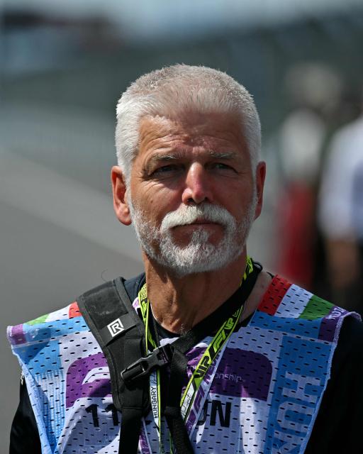 Czech President Petr Pavel look on prior to the Formula One Hungarian Grand Prix at the Hungaroring racetrack in Mogyorod near Budapest, Hungary, on July 26, 2026. (Photo by Andrej ISAKOVIC / AFP)