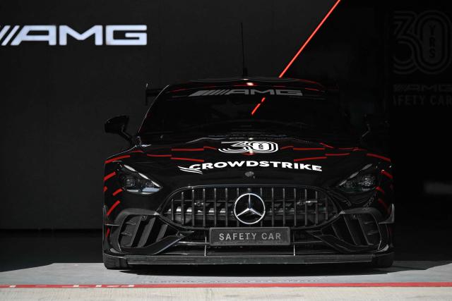 A Mercedes AMG Safety Car is displayed during the Formula One Hungarian Grand Prix at the Hungaroring racetrack in Mogyorod near Budapest, Hungary, on July 26, 2026. (Photo by Andrej ISAKOVIC / POOL / AFP)