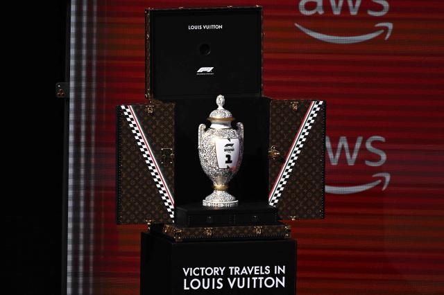 The trophy for the winner is pictured in its case during the Formula One Hungarian Grand Prix at the Hungaroring racetrack in Mogyorod near Budapest, Hungary, on July 26, 2026. (Photo by Attila KISBENEDEK / AFP)