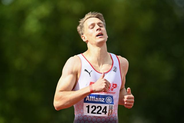 Belgian Julien Watrin competes in the men's 400m hurdles race during the Belgian athletics championships in Kessel-Lo, Leuven on July 26, 2026. (Photo by JILL DELSAUX / Belga / AFP) / Belgium OUT
