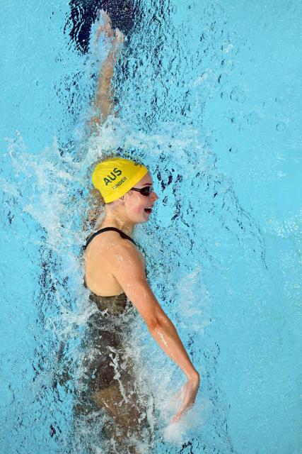 Australia's Tara Kinder competes in the Women's 400m Individual Medley heats at the swimming event at the Tollcross International Swimming Centre in Glasgow, on day four of the Commonwealth Games in Glasgow, Scotland, on July 27, 2026. (Photo by Oli SCARFF / AFP)