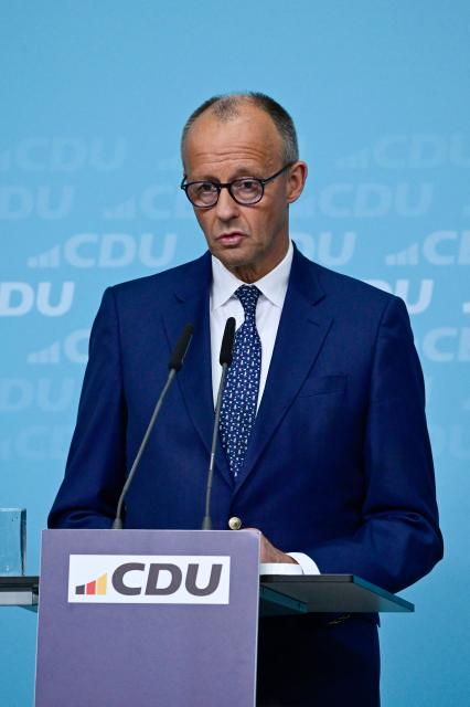 German Chancellor and CDU chairman Friedrich Merz addresses a press conference on changes in the German government and within the CDU party, at the headquarters of the Christian Democratic Union (CDU) in Berlin on July 27, 2026. (Photo by John MACDOUGALL / AFP)