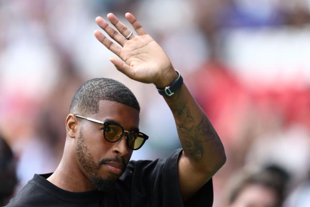 (FILES) Paris Saint-Germain and France defender Presnel Kimpembe attends the men's group C football match between Uzbekistan and Spain of the the Paris 2024 Olympic Games at the Parc des Princes in Paris on July 24, 2024. The 2018 World Cup winner Presnel Kimpembe, former captain of Paris SG, has signed for the Qatari second-tier club Al-Kharaitiyat, his new club has announced. (Photo by FRANCK FIFE / AFP)