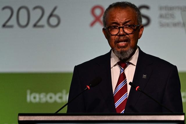 World Health Organization (WHO) Director-General Tedros Adhanom Ghebreyesus speaks during the opening ceremony of the 26th International AIDS Conference in Rio de Janeiro, Brazil, on July 27, 2026. (Photo by Pablo PORCIUNCULA / AFP)